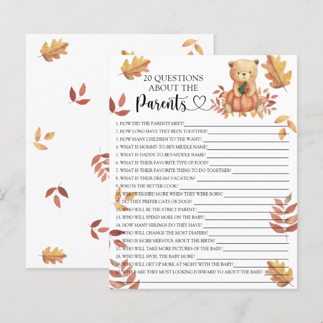 Bear with pumpkin - games about the parents (Front/Back)