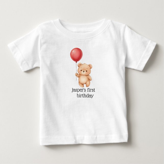 Bear with Red Balloon Party Hat Cute Baby Baby T-Shirt (Front)