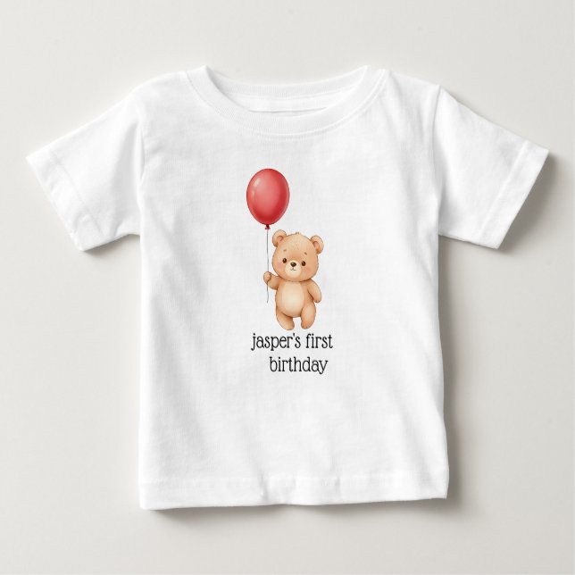 Bear with Red Balloon Party Hat Cute Baby T-Shirt (Front)
