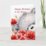 Bear with Red flowers, Happy Birthday Sister Card<br><div class="desc">Cute grey bear holding a bunch of red flowers for sister,  Happy Birthday my sister.</div>