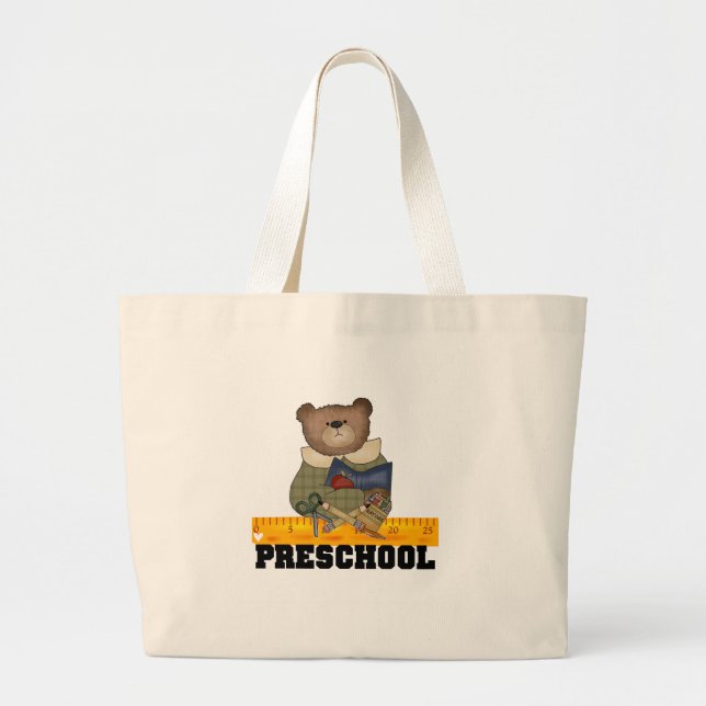 Bear with Ruler Preschool Tshirts and Gifts Large Tote Bag (Front)