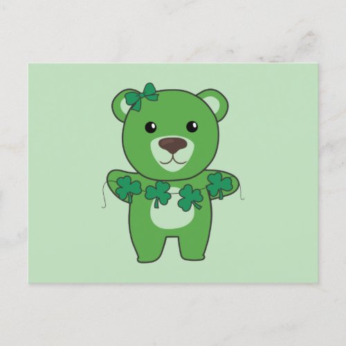 Bear With Shamrocks Cute Animals For Luck Postcard