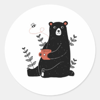 Bear With Tea Classic Round Sticker