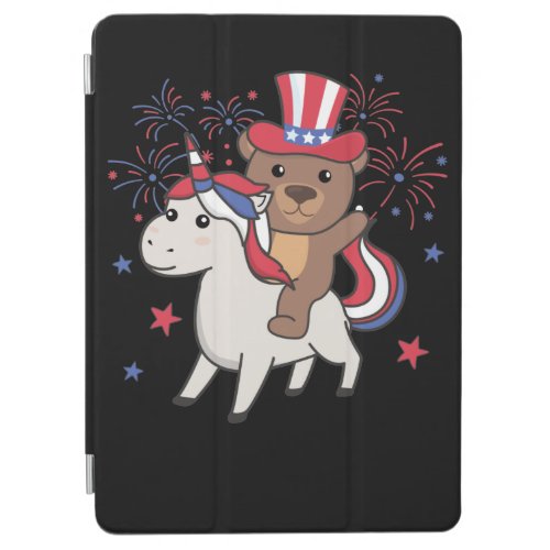 Bear With Unicorn For The Fourth Of July Fireworks iPad Air Cover