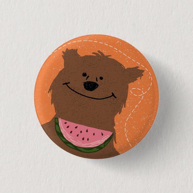 Bear with watermelon pinback button (Front)