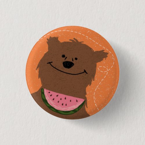 Bear with watermelon pinback button