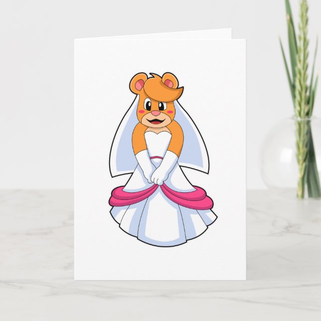 Bear with Wedding dress & Veil Card (Front)