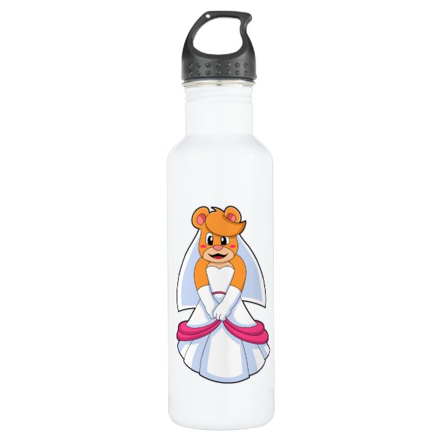 Bear with Wedding dress & Veil Stainless Steel Water Bottle (Front)