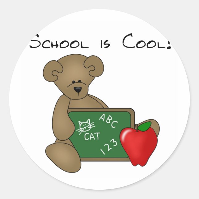 Bear with Writing Board School is Cool Classic Round Sticker (Front)