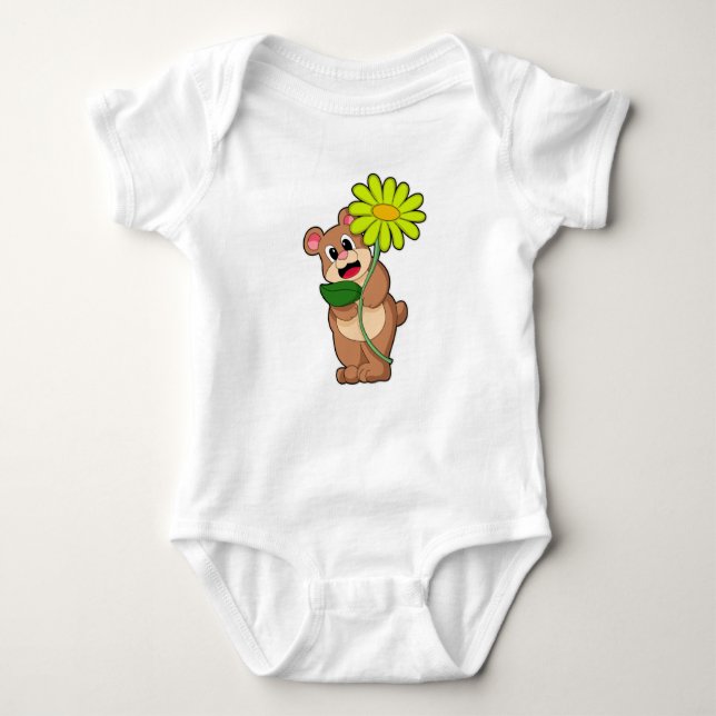 Bear with yellow Flower Baby Bodysuit (Front)