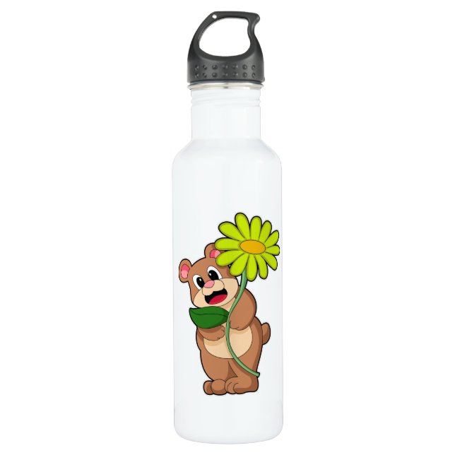 Bear with yellow Flower Stainless Steel Water Bottle (Front)
