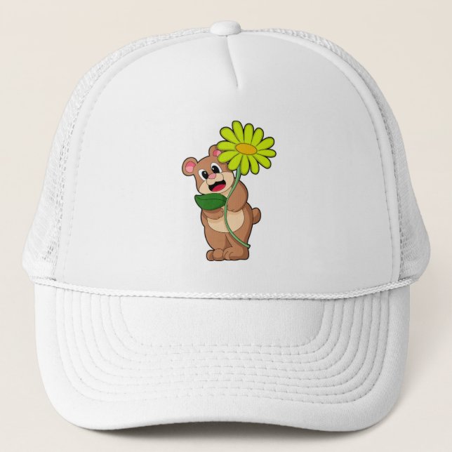 Bear with yellow Flower Trucker Hat (Front)