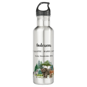 Bear wolf forest animals family vacation name stainless steel water bottle