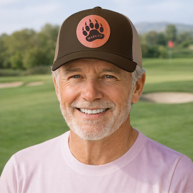 Bear Wolf Paw Print Custom Name or Text Leather Patch Hat (Creator Uploaded)