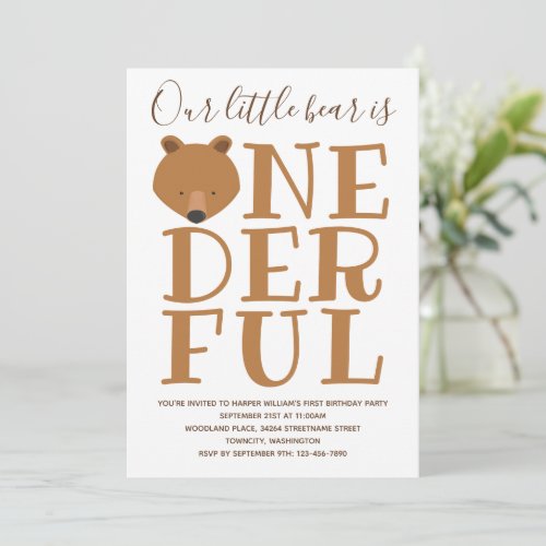 Bear Wonderful One 1st Birthday Invitation