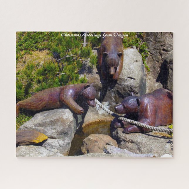 Bear Wood Carving Oregon. Christmas Greetings Jigsaw Puzzle (Horizontal)