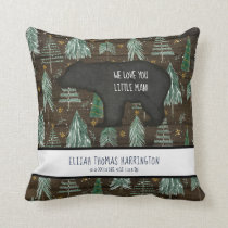 Bear Wood Forest Woodland Baby Nursery Birth Stats Throw Pillow