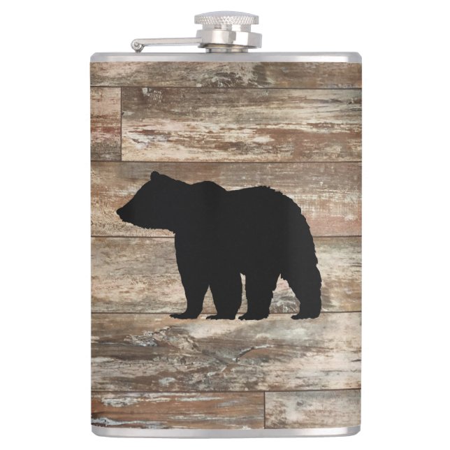 Bear Wood Painting Rustic Style Flask (Front)