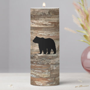 Bear Wood Painting Rustic Style Pillar Candle