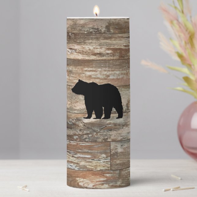 Bear Wood Painting Rustic Style Pillar Candle (In Situ)