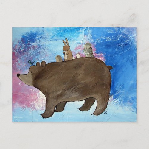 Bear Woodland Animal Friends Art Postcard
