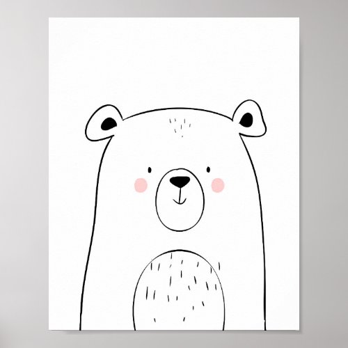 Bear Woodland Animal Nursery Wall art Monochrome