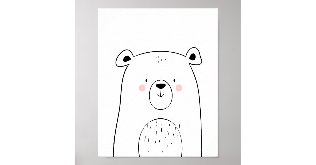 Bear Woodland Animal Nursery Wall Art Monochrome Zazzle Com