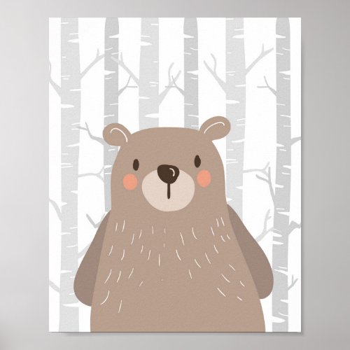 Bear Woodland Animal Nursery Wall Art Print