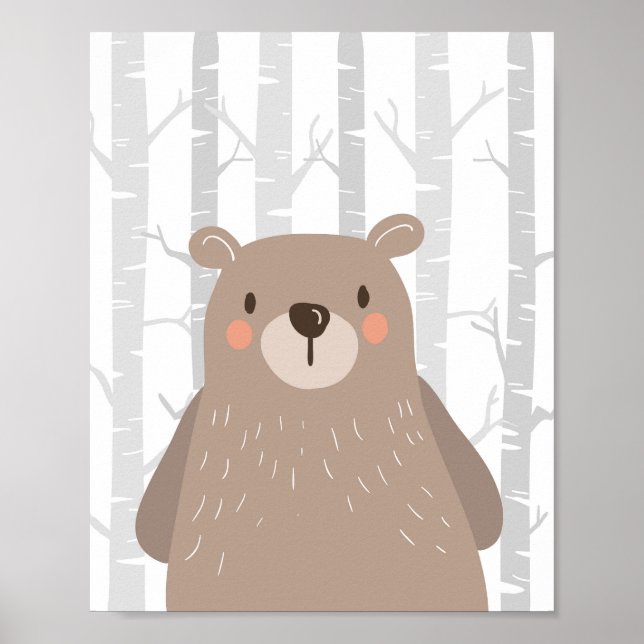 Bear Woodland Animal Nursery Wall Art Print (Front)