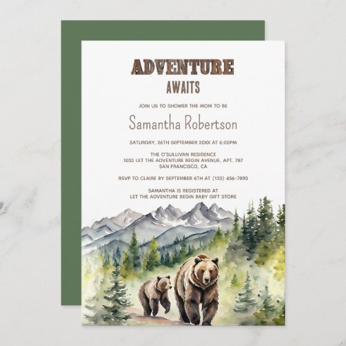 Bear Woodland Forest Adventure Awaits Baby Shower Invitation