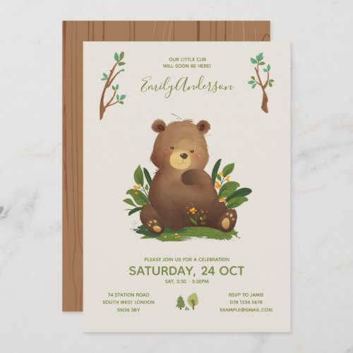 Bear  Woodland Forest Animal Rustic Baby Shower Invitation
