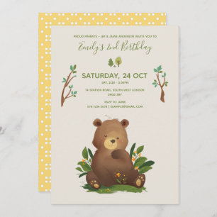 Bear • Woodland Forest Animal Rustic Birthday Invitation