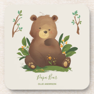 Bear • Woodland Forest Animal Rustic Illustration Beverage Coaster