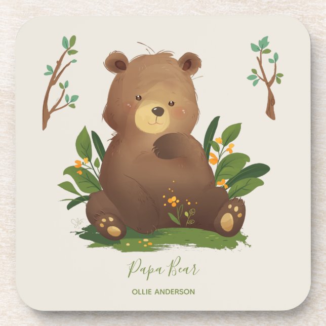 Bear • Woodland Forest Animal Rustic Illustration Beverage Coaster (Front)