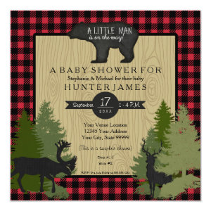 Bear Woodland Forest Lumberjack Plaid Baby Shower Card