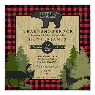 Bear Woodland Forest Lumberjack Plaid Baby Shower Card