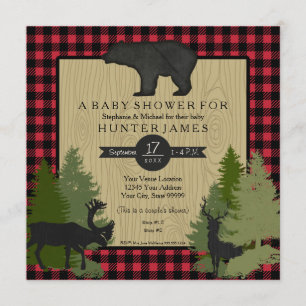 Bear Woodland Forest Lumberjack Plaid Baby Shower Invitation