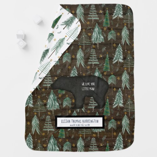 Bear Woodland Forest Tree Wood Baby Boy Birth Stat Baby Blanket