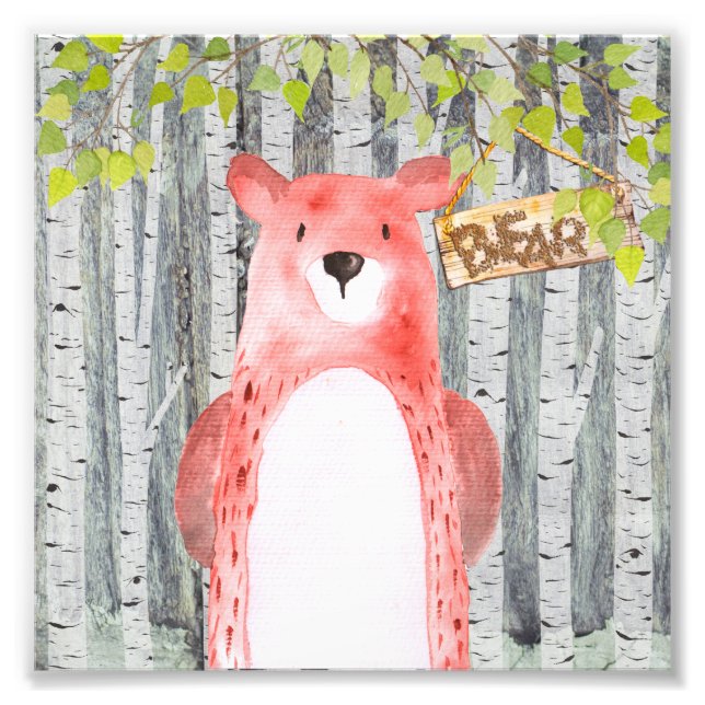 Bear- Woodland Friends - Watercolor illustration Photo Print (Front)