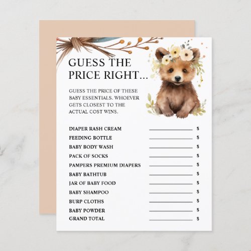 Bear Woodland  Guess The Price Right Baby Shower