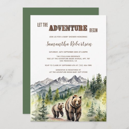 Bear Woodland Let The Adventure Begin Baby Shower Invitation