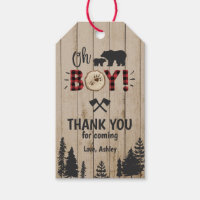 Bear Woodland Lumberjack Plaid Boy Baby Shower Gift Tags