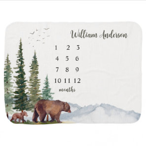 Bear Woodland Milestone  Baby Blanket