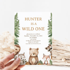 Bear Woodland Wild One 1st Birthday Invitation