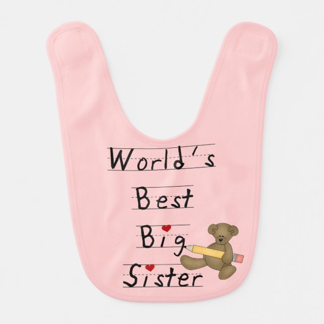 Bear World's Best Big Sister Pink Bib (Front)