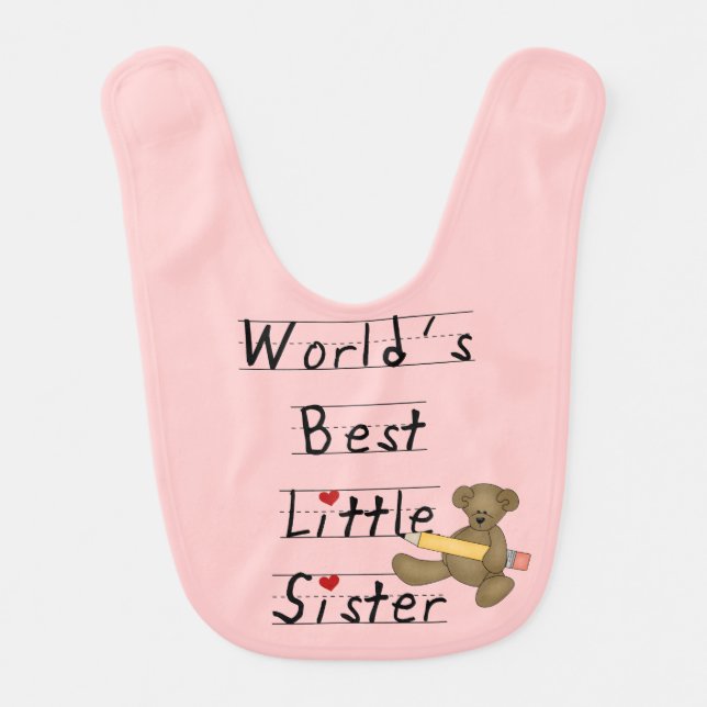 Bear World's Best Little Sister Pink Bib (Front)