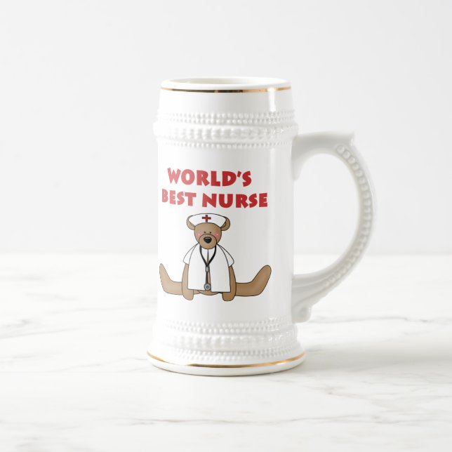 Bear World's Best Nurse T-shirts and Gifts Beer Stein (Right)
