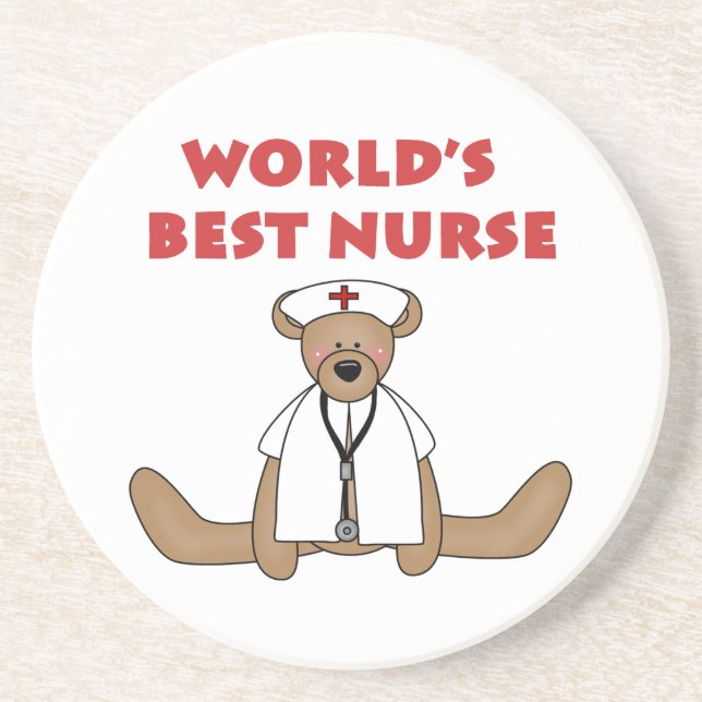 Bear World's Best Nurse T-shirts and Gifts Sandstone Coaster (Front)