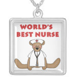 Bear World's Best Nurse T-shirts and Gifts Silver Plated Necklace