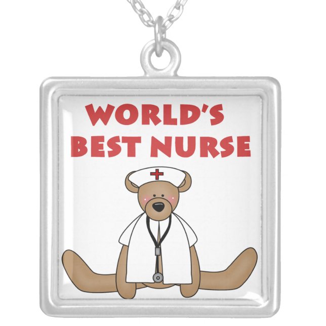 Bear World's Best Nurse T-shirts and Gifts Silver Plated Necklace (Front)